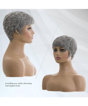 MOONSHOW Grey Short Pixie Wig - Natural Synthetic Layered Style for Black Women - Buy Online on GoSupps.com