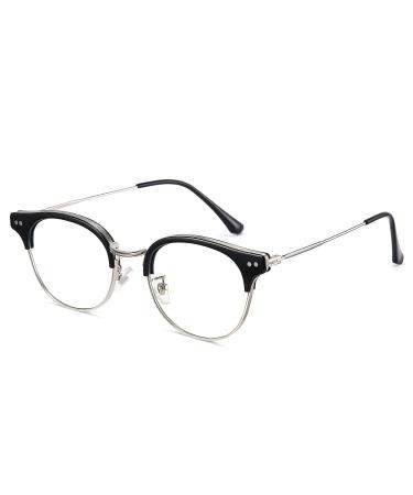 Cyxus blue light filter glasses women with cat eye round fashion vintage glasses without strength anti-harmful blue light UV400 from cell phone computer 10-black & silver tr90