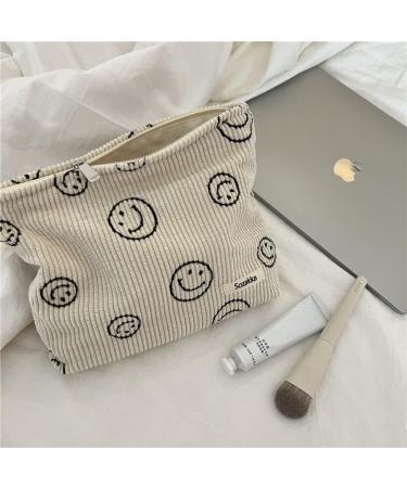 Corduroy Cosmetic Bag for Women | Aesthetic Handbags Purses | Smile Dots Makeup Organizer | Beige Makeup Bag for Girls - Buy Online on GoSupps.com