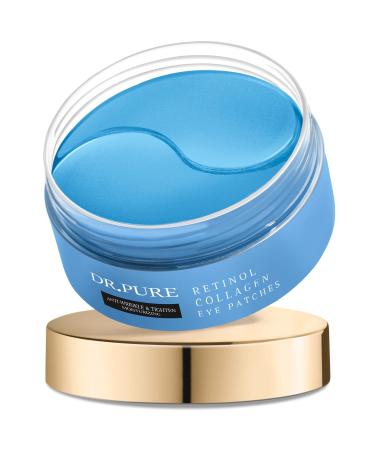 Dr. Pure Under Eye Patches for Puffiness: Retinol Collagen Eye Mask Soothe Fine Lines Wrinkles with Hyaluronic Acid - Reduce Dark Circles Eye Gel Pad (30 Pairs) Blue