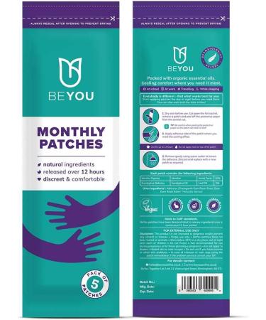 BeYou Natural Period Pain Relief Patches (Pack of 5) Natural Cooling Patches for Period Cramps Period Pain PCOS Fibroids IBS IBD - Patented Matrix of Menthol and Eucalyptus - Buy Online on GoSupps.com