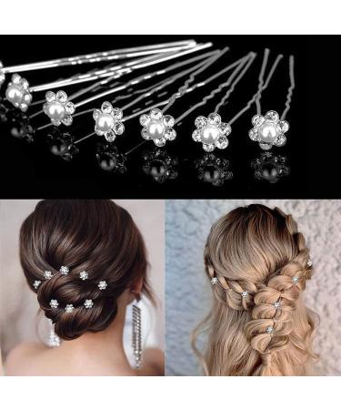 Bridal Wedding Hair Pins Set - 40Pcs Rhinestone Flowers Pearl Clips for Women & Girls Hairstyles - Buy Online on GoSupps.com