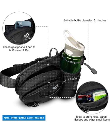 WATERFLY Hiking Waist Bag Fanny Pack - Black | Water Bottle Holder for Men and Women | Ideal for Running, Dog Walking, Fits All Phones (Bottle Not Included) - Buy Online on GoSupps.com