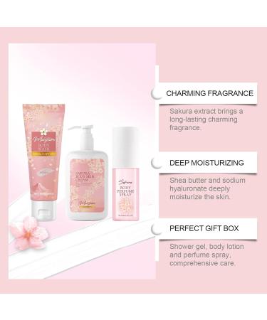 dPois 3pcs Floral Body Care Kit Sakura Scented Wash Cream Perfume Moisturizing Non Irritating Everyday Luxury One Size Pink - Buy Online on GoSupps.com