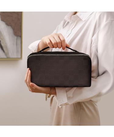 Aucuu Large Capacity Travel Cosmetic Bag | PU Leather | Waterproof | Portable Makeup Organizer - Checkered Dark Brown - Buy Online on GoSupps.com