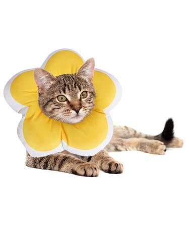 Cat Medical Recovery Collar, Soft Flower Cat Cone Collar After Surgery, Anti-Bite Scratch Adjustable Stop Licking E Collar, Breathable Waterproof Elizabethan Collar for Cat Kitten Puppy, Cat Pillow S Yellow