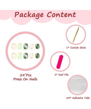 24Pcs Short Square Green Camellia French Press On False Nails | Glossy Stick-On Nails for Women | DIY Manicure Decoration - Buy Online on GoSupps.com