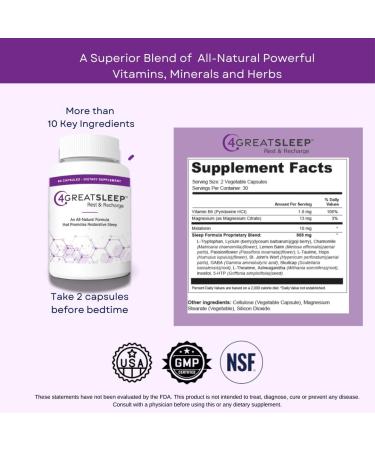 4GreatSleep Natural Sleep Aid with Melatonin, GABA, Ashwagandha & L-Tryptophan Fall Asleep Faster, Stay Asleep Longer Non-Habit Forming Sleep Support for Adults 60 Capsules 1 - Buy Online on GoSupps.com