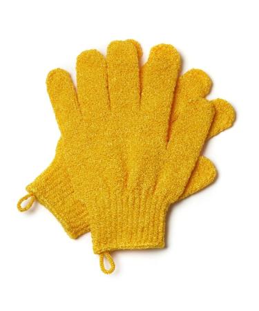 Exfoliating Gloves - Natural Bamboo Shower Gloves - Bath and Body Exfoliator Mitts - Scrubs Away Ingrown Hair and Dead Skin - Eco Microfibre Bath Glove (Yellow)