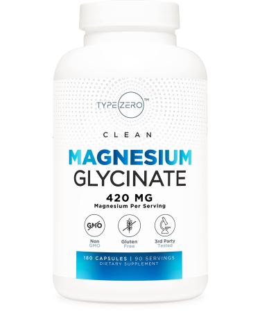 Type Zero Magnesium Glycinate (420mg | 180 Capsules) Pure  Non-GMO  Gluten Free  Natural High Absobtion Magnesium Supplement