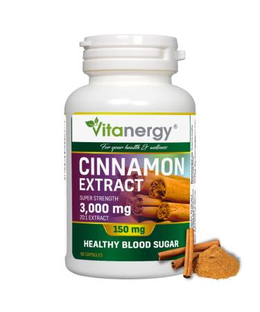 Vitanergy Super Strength Cinnamon Extract Healthy Blood Sugar Level Cardiovascular Support 150mg Ultra 20:1 Extract Rate (from 3000mg Dry Cinnamon) - 60 Capsules Supplement - One Capsule per Day-Made in Canada
