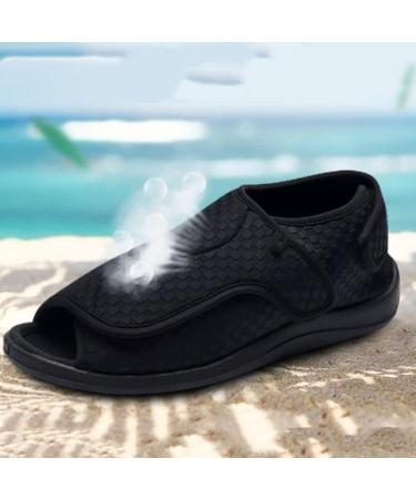 KXSM Men's Adjustable Diabetic Slipper Shoes | Extra Wide & Comfy Orthopedic Footwear for Diabetic & Surgery Recovery | Open Toe Breathable Design | 41 Black - Buy Online on GoSupps.com