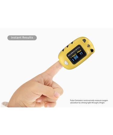 Child Pulse Oximeter - Blood Oxygen Saturation Monitor with Neck/Wrist Cord & Batteries Yellow | International Shipping Available - Buy Online on GoSupps.com
