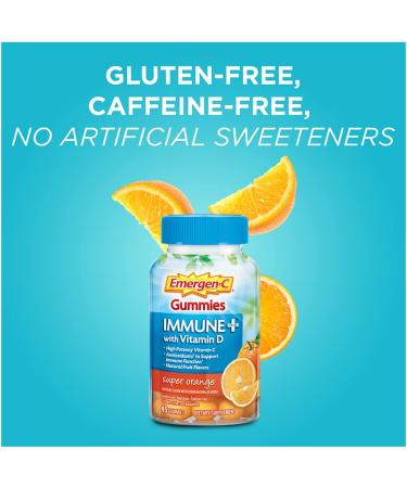 Emergen-C Immune+ Gummies - 750mg Vitamin C & Vitamin D, Gluten Free, Caffeine Free, Super Orange - 45 Count - Buy Online on GoSupps.com