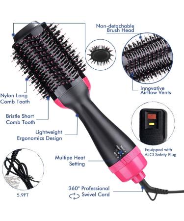 Hair Dryer Brush 4 in 1 Volumizer for Women | Negative Ion Hot Air Brush with Clips & Storage Bag - Fast Drying Straightening Curling - Buy Online on GoSupps.com