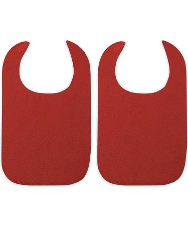 Adult Bibs for Elderly 2pcs Washable Feeding Adult Bib with Crumb Catcher Clothing Protectors for Adult Elderly and Disabled Red