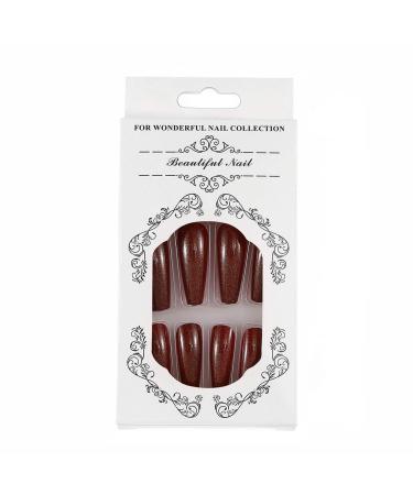 Brishow Long Ballerina False Nails - 24 Pure Color Acrylic Press-On Full Cover Nails for Women & Girls (Brown) | International Shipping Available - Buy Online on GoSupps.com