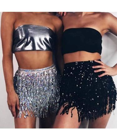 Victray Belly Dance Hip Scarf Sequin Wrap Rave Costume - Black | Women's Tassel Skirt - Buy Online on GoSupps.com