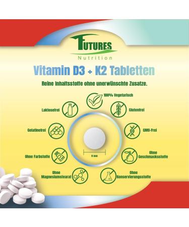 Future Nutrition 5000 I.E Vitamin D3 K2 - Vegan High Bioavailability 1 Tablet Every 5 Days 365 Tablets - Laboratory Tested Purity - Buy Online on GoSupps.com