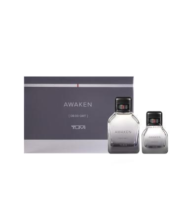 TUMI AWAKEN 08:00 GMT Gift Set - Refreshing Cologne for Men with Woody Fragrance Notes - 6.7 oz & 1.0 oz Eau de Parfum