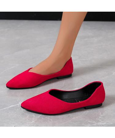 Women's Red Suede Pointed Toe Flat Casual Shoes - Size 8 - Buy Online on GoSupps.com