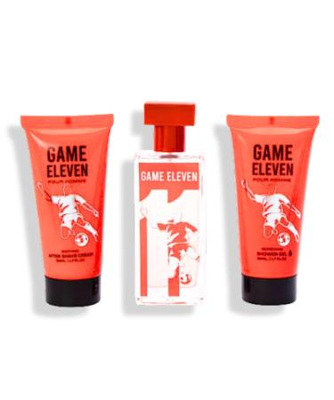 Mens Game Eleven Pour Homme Fragrance Gift Set 3-Piece. Includes 1 soothing After Shave Cream 1 Eau de Toilette Spray 1 Shower Gel. 5.1 FL. OZ. Woody Spicy fragrance for men. - Buy Online on GoSupps.com