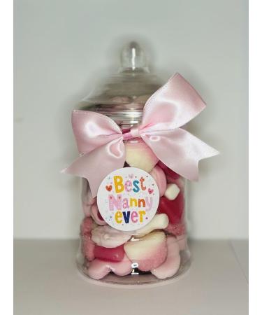 Best Nanny Ever Filled Pink Pick N Mix Gummy Sweet Victorian Jar Gift Present 380ml