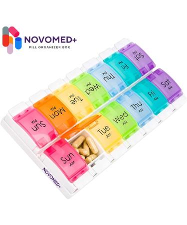 NOVOMED+ Pill Box 7 Day 2 Times a Day Easy to Open Pill Organiser with Push Tab Open Medicine Storage Box with Large 14 Compartments Tablet Organiser to Hold Vitamins and Medication (Double Straignt) - Buy Online on GoSupps.com
