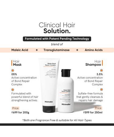 Minimalist Hair Shampoo for Damaged & Frizzy Hair | Maleic Bond Repair 3.5% | Argan Oil Ceramides & Coconut Oil | 8.5 Fl Oz | Unisex - Buy Online on GoSupps.com