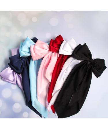 Pack of 2 Big Bow Hair Barrette Clips - Soft Satin Silky Bow with Long Tail - French Barrette Hair Clip in Sky Blue - Cute Gifts for Women Girls - Buy Online on GoSupps.com
