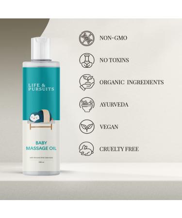 Life & Pursuits Baby Massage Oil - Ayurvedic Natural Oil with Organic Calendula, Sesame, Coconut Oil & Vitamin E - 6.76 fl oz - Buy Online on GoSupps.com