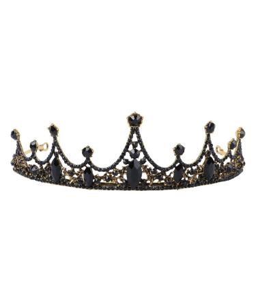 Lurrose Baroque Queen Crown Wedding Bridal Tiara Black Rhinestones Baroque Halloween Costume Prom Pageant Tiara for Women
