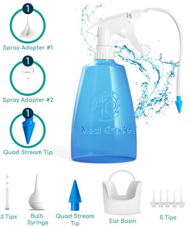 Medi Grade All-in-One Ear Wax Removal Kit - 300ml Bottle & 10ml Olive Oil Drops for Easy Ear Cleaning & Wax Removal - Buy Online on GoSupps.com