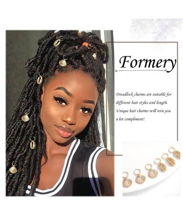 Gold Shell Box Braid Rings Clip Dreadlock Jewelry Cowrie Charms for Black Women (6PCS) - Buy Online on GoSupps.com