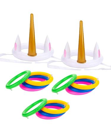Joliyoou Unicorn Party Games Inflatable Ring Toss Game Set Include 2 Pieces Unicorn and 12 Pieces Toss Rings Party Game Favors 2 Pack
