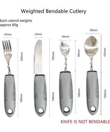 Extra Wide Bendable Cutlery Set with Chunky Handles - Easy Grip Dining Aid for Elderly and Disabled - Ideal for Arthritis, Parkinson's, and Tremors - Grey - Buy Online on GoSupps.com