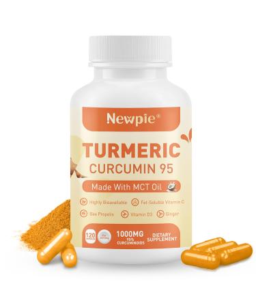 Turmeric Curcumin Supplement with MCT Oil 50mg,120 Capsules 1000mg Turmeric Extract 95% Curcuminoids,Fat Soluble Vitamin C,Bee Propolis,Ginger,Vitamin D3,Zine,Non-GMO,Gluten Free (1)
