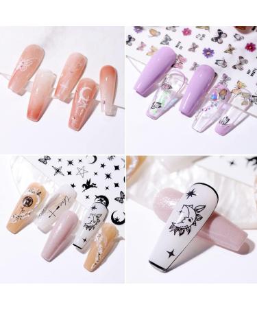 3D Black White Butterfly Nail Art Stickers - Self-Adhesive Constellation Flowers Star Moon Designs - 6 Sheets - Buy Online on GoSupps.com