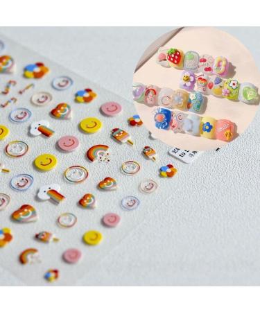 DIY Salon Nail Supplies Nail Art Decorations Nails Sticker for Summer Nail Art Sticker 5D Embossed Nail Stickers Fruits Smile Flowers Letters - Buy Online on GoSupps.com