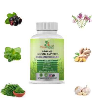 Certified Organic Immune Support Supplement - Elderberry, Astragalus, Oregano, Ginger, Moringa, Garlic, Vitamin C - 60 Tablets - Buy Online on GoSupps.com