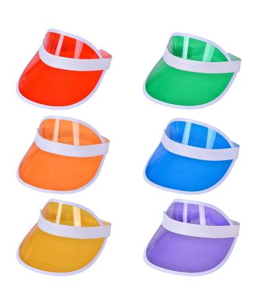 Loccy 6 pieces unisex solar visor sun hat 80s retro sun visor transparent plastic sun cover for golf tennis and poker parties