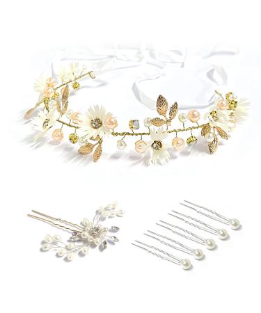 7 pieces Wedding Crystal Hair needle pearl u clip adjustable headband wedding hair jewelry hair clips wedding hair clips for wedding birthday party beach