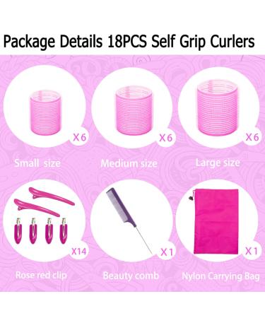 TINGIC Jumbo Hair Roller Set - 18 pcs Self-Grip Curlers for Long, Medium, and Short Hair - DIY Rose Red Hair Rollers - Buy Online on GoSupps.com
