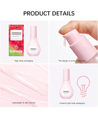 Watermelon Glow Niacinamide Serum Skincare Hydrating Watermelon Serum with Hyaluronic Acid Deep Moisturizing&Brighten - Improve Dullness&Dark Spots Lightweight Facial Serum(60ML) - Buy Online on GoSupps.com