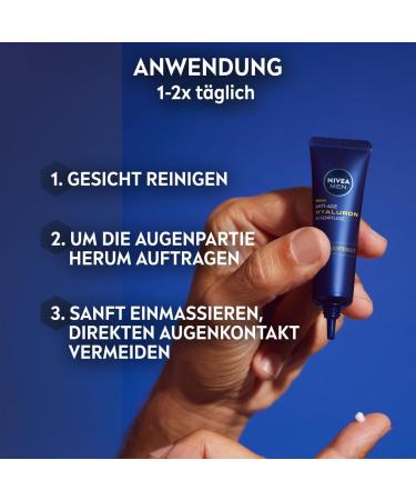 NIVEA MEN Anti-Aging Eye Cream with Hyaluronic Acid - Against Wrinkles and Dark Circles - Moisturizing Eye Care with Hyaluronic Acid (15 ml) - Buy Online on GoSupps.com