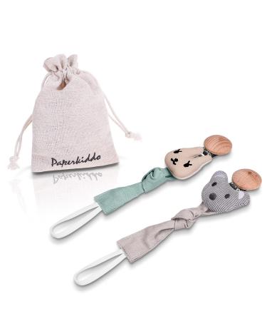 Paperkiddo 2pcs pacifier chain pacifier band girl and boy from Bauhmwoll-Musselin with nickel-free metal clips 22cm for bib triangular sucker scnuller (bear + hare)