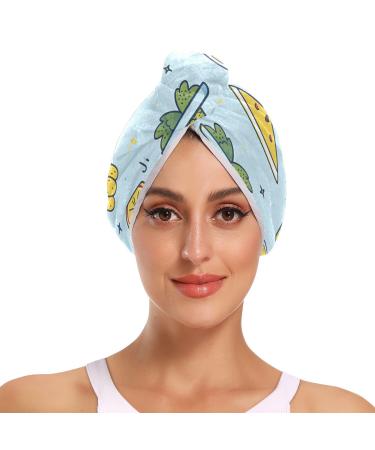 Lovely Cartoon Fruit Hair Towel 2 Pack Super Absorbent Hair Drying Towel Quick Dry Hair Turbans Head Towel with Button Twisty Wrap for Women Girls