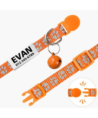 Tagme 2 Pack Cat Collar with Safety Clasp & Bell | Custom Name & Phone - Orange Standard Size 18-31 cm - Buy Online on GoSupps.com