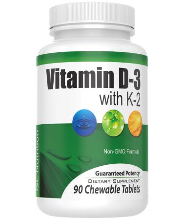 Chewable Vitamin D3 (2 000 IU) + K2 (MK7 75mcg) | 90 Count Easy Chewable Tablets for Highest Absorption | Benefits Heart Bones Skin Dental Health Regulates Immune Function | GL Nutrition