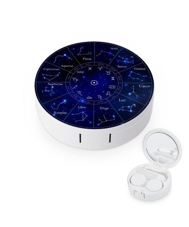 Zodiac Constellations Set Round Case For Contact Lens Kit Storage Box with Mirror Printed